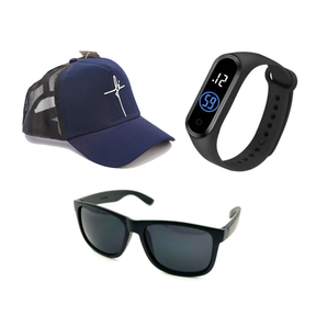 Óculos de Sol Masculino Clássico + Boné Fé+ Relógio Esportivo Você Escolhe a Cor