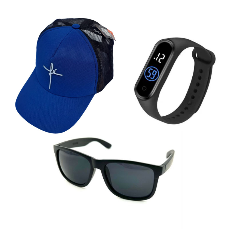 Óculos de Sol Masculino Clássico + Boné Fé+ Relógio Esportivo Você Escolhe a Cor