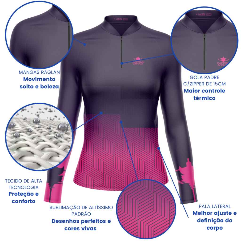 Camisa Pesca Blusa Pescaria Feminina Capitão Arraia Vários Modelos Proteção Uv50