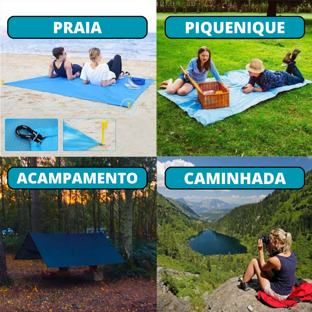 Tapete de Praia Impermeável 210 x 200 cm A Prova de D'água Para Piquenique Acampamento