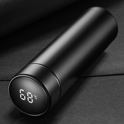 Garrafa Térmica Inox 500 Ml Com Medidor De Temperatura Ideal Para Viagens Escritório