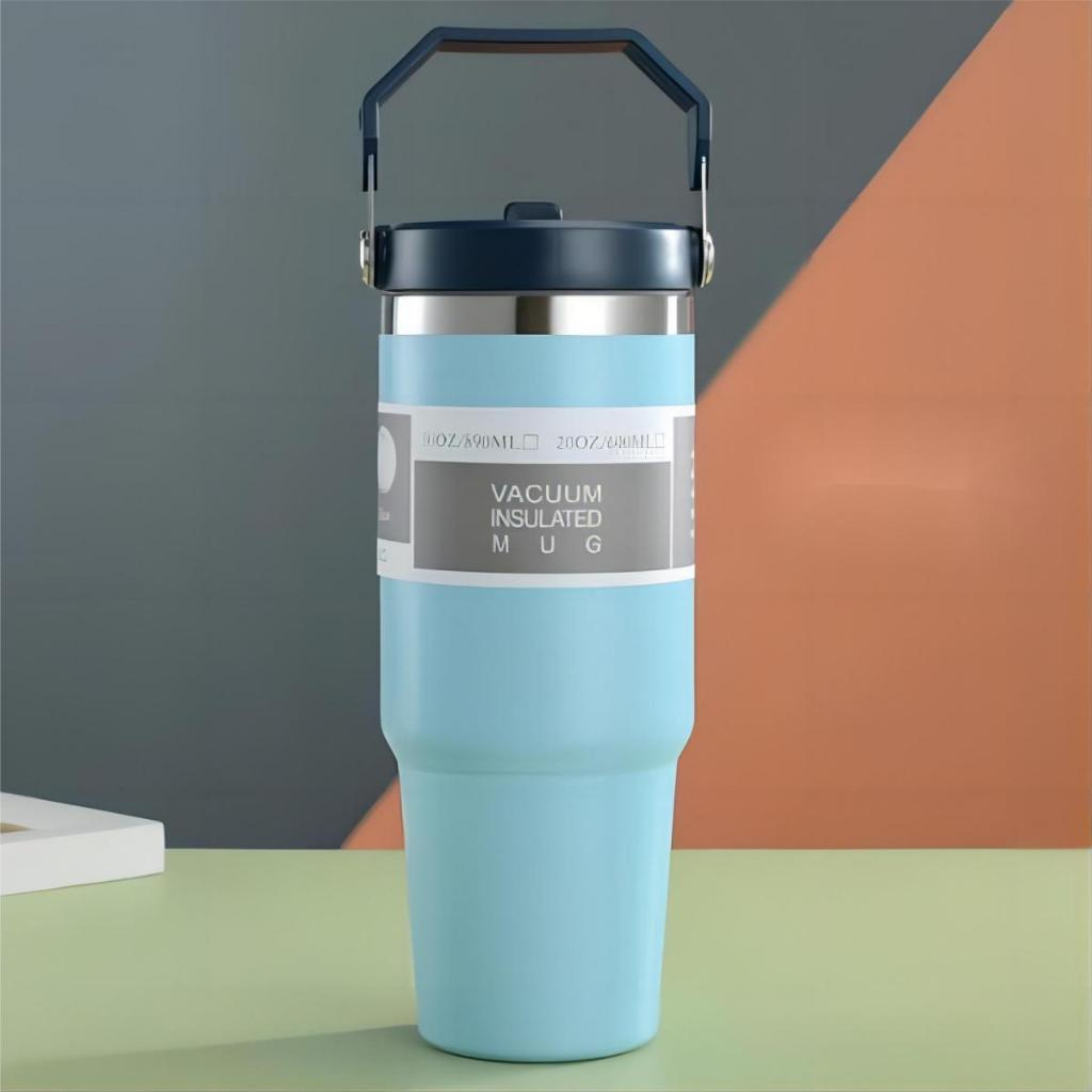 Garrafa Térmica 900ML Com Alça Flip Tumbl Aço Inoxidável Isolamento Térmico Com Canudo P/ Academia Trabalho Caminhada