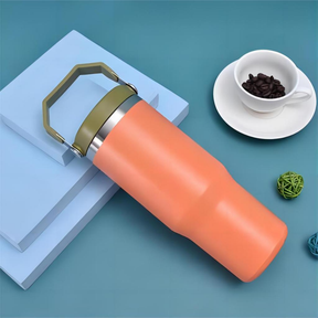 Garrafa Térmica 900ML Com Alça Flip Tumbl Aço Inoxidável Isolamento Térmico Com Canudo P/ Academia Trabalho Caminhada