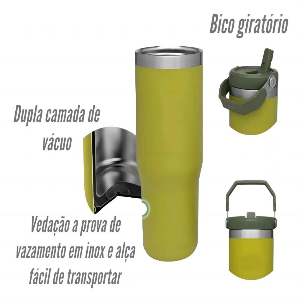 Garrafa Térmica 900ML Com Alça Flip Tumbl Aço Inoxidável Isolamento Térmico Com Canudo P/ Academia Trabalho Caminhada
