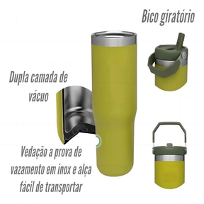 Garrafa Térmica 900ML Com Alça Flip Tumbl Aço Inoxidável Isolamento Térmico Com Canudo P/ Academia Trabalho Caminhada