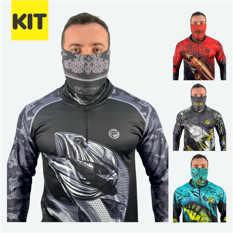 Kit Camisa Camiseta De Pesca + Bandana C/ Proteção Térmica Uv50 Dryfit