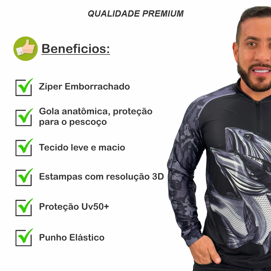 Kit Camisa Camiseta De Pesca + Bandana C/ Proteção Térmica Uv50 Dryfit