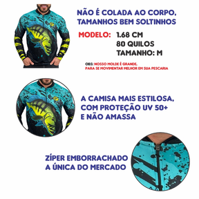 Kit Camisa Camiseta De Pesca + Bandana C/ Proteção Térmica Uv50 Dryfit