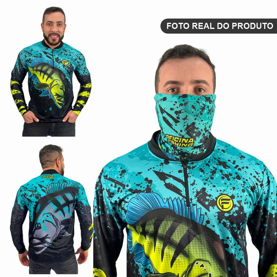 Kit Camisa Camiseta De Pesca + Bandana C/ Proteção Térmica Uv50 Dryfit
