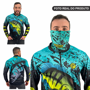 Kit Camisa Camiseta De Pesca + Bandana C/ Proteção Térmica Uv50 Dryfit