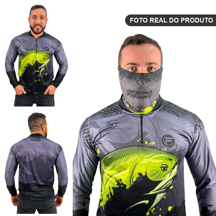Kit Camisa Camiseta De Pesca + Bandana C/ Proteção Térmica Uv50 Dryfit