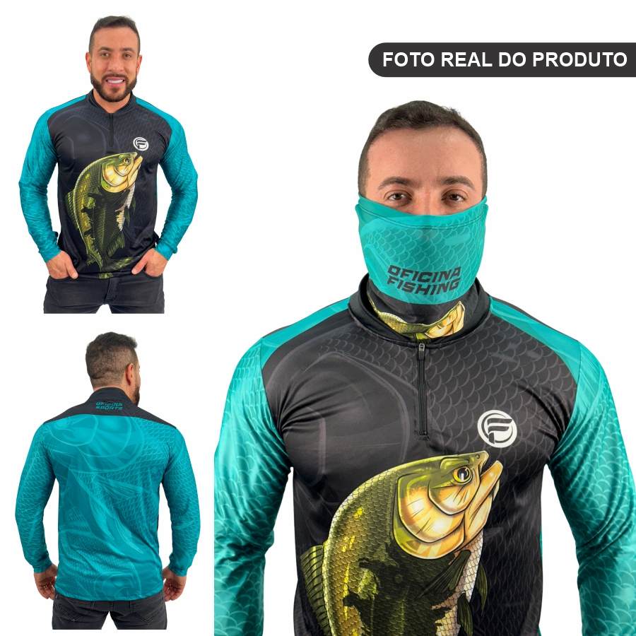 Kit Camisa Camiseta De Pesca + Bandana C/ Proteção Térmica Uv50 Dryfit