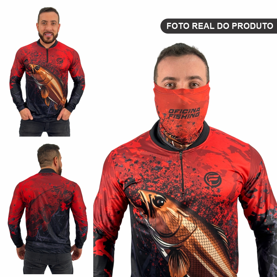 Kit Camisa Camiseta De Pesca + Bandana C/ Proteção Térmica Uv50 Dryfit