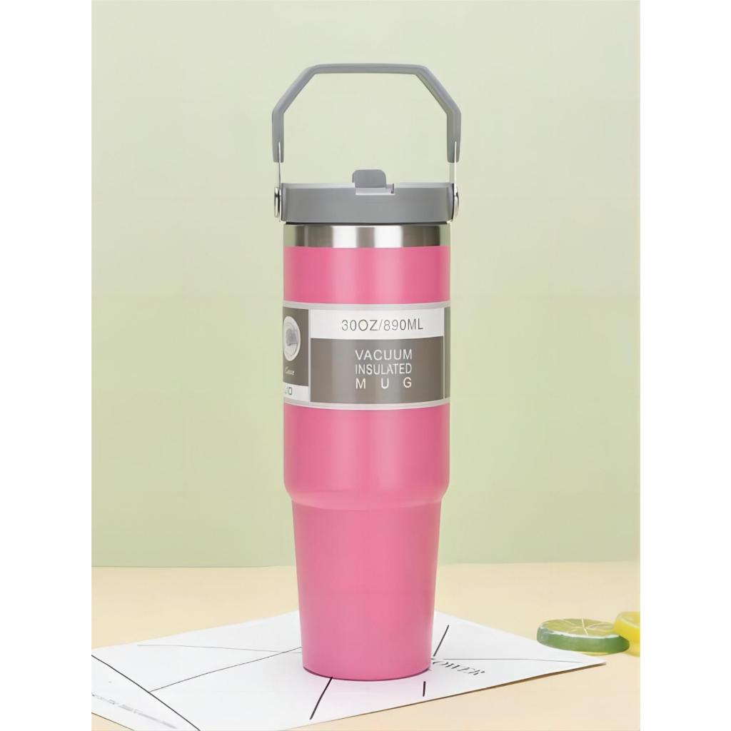 Garrafa Térmica 900ML Com Alça Flip Tumbl Aço Inoxidável Isolamento Térmico Com Canudo P/ Academia Trabalho Caminhada