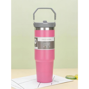 Garrafa Térmica 900ML Com Alça Flip Tumbl Aço Inoxidável Isolamento Térmico Com Canudo P/ Academia Trabalho Caminhada