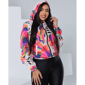 Jaqueta Corta Vento Feminina Inspiração Impermeável com capuz e bolso