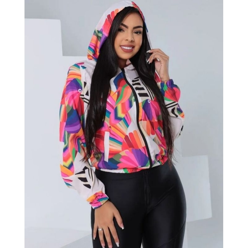 Jaqueta Corta Vento Feminina Inspiração Impermeável com capuz e bolso