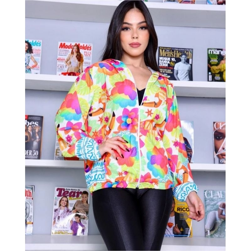 Jaqueta Corta Vento Feminina Inspiração Impermeável com capuz e bolso