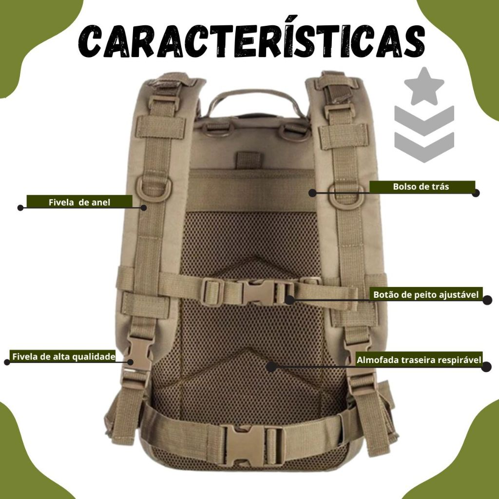 Mochila Assault Militar Tática Impermeável Camping Masculino Feminino Areia Bege