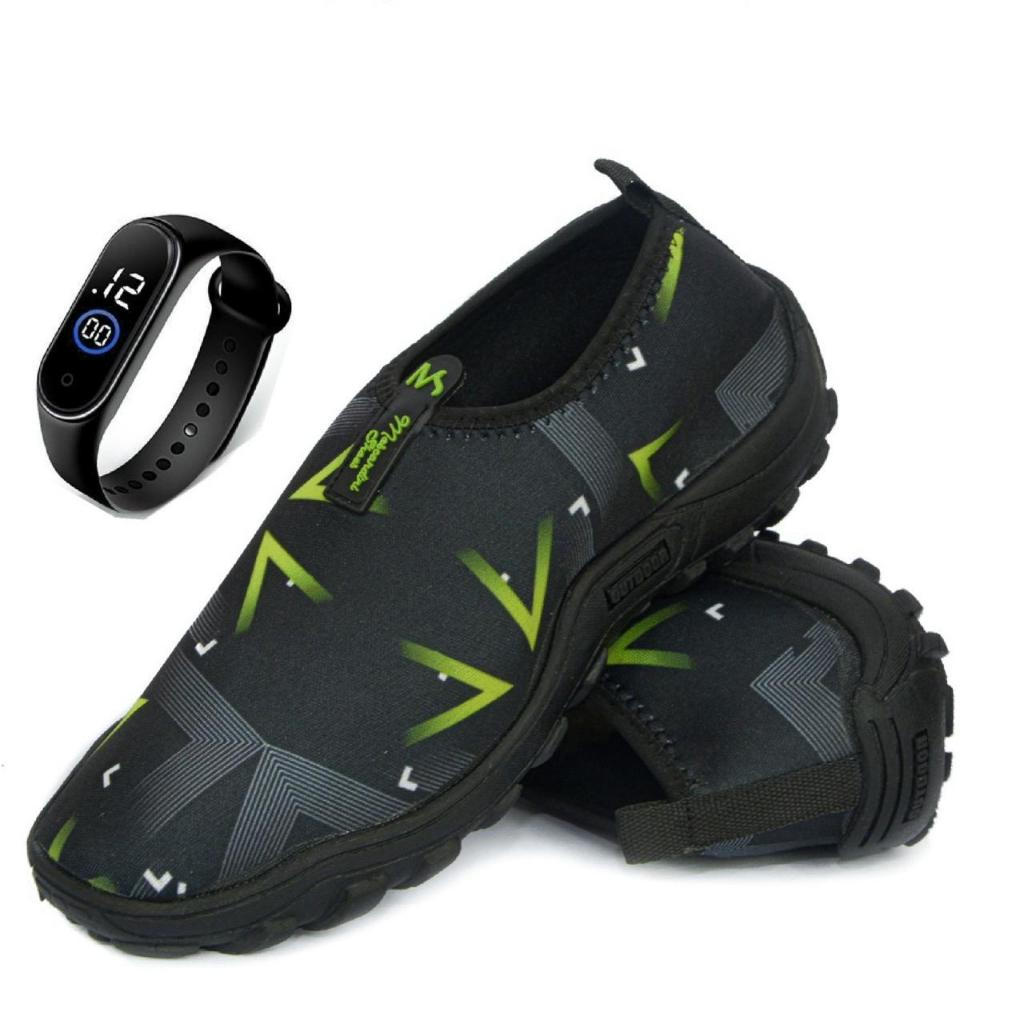 Sapatilha Aquatica Neoprene + Relógio digital Coleção Nova 2025 Antiderrapante