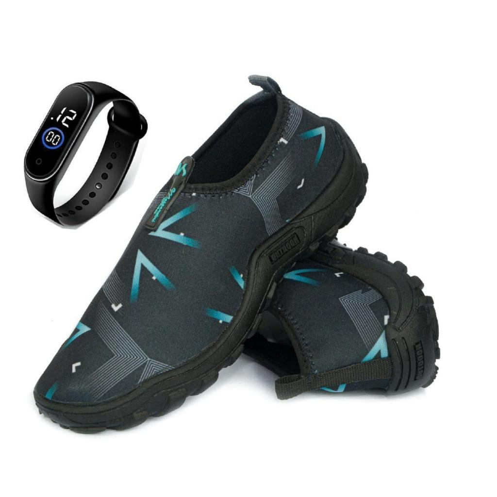 Sapatilha Aquatica Neoprene + Relógio digital Coleção Nova 2025 Antiderrapante