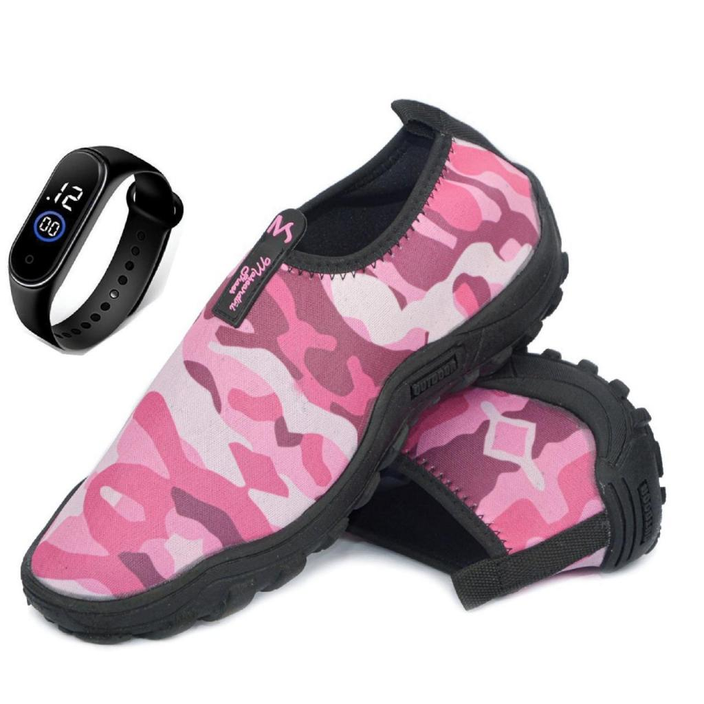 Sapatilha Aquatica Neoprene + Relógio digital Coleção Nova 2025 Antiderrapante