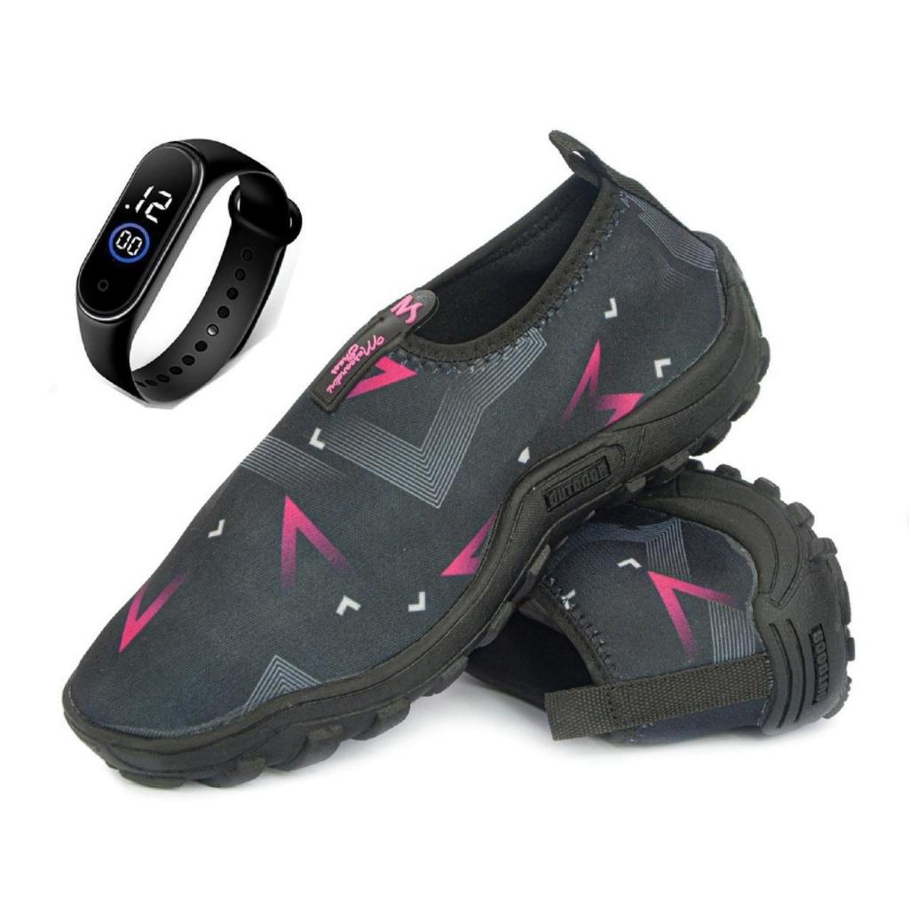Sapatilha Aquatica Neoprene + Relógio digital Coleção Nova 2025 Antiderrapante