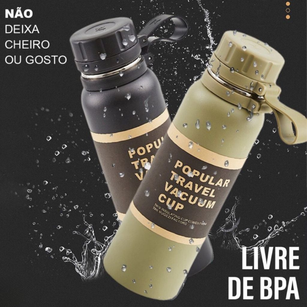 Garrafa Térmica 800ml em Aço Inoxidavel Modelo Travel à Vácuo Esportes Quente & Frio