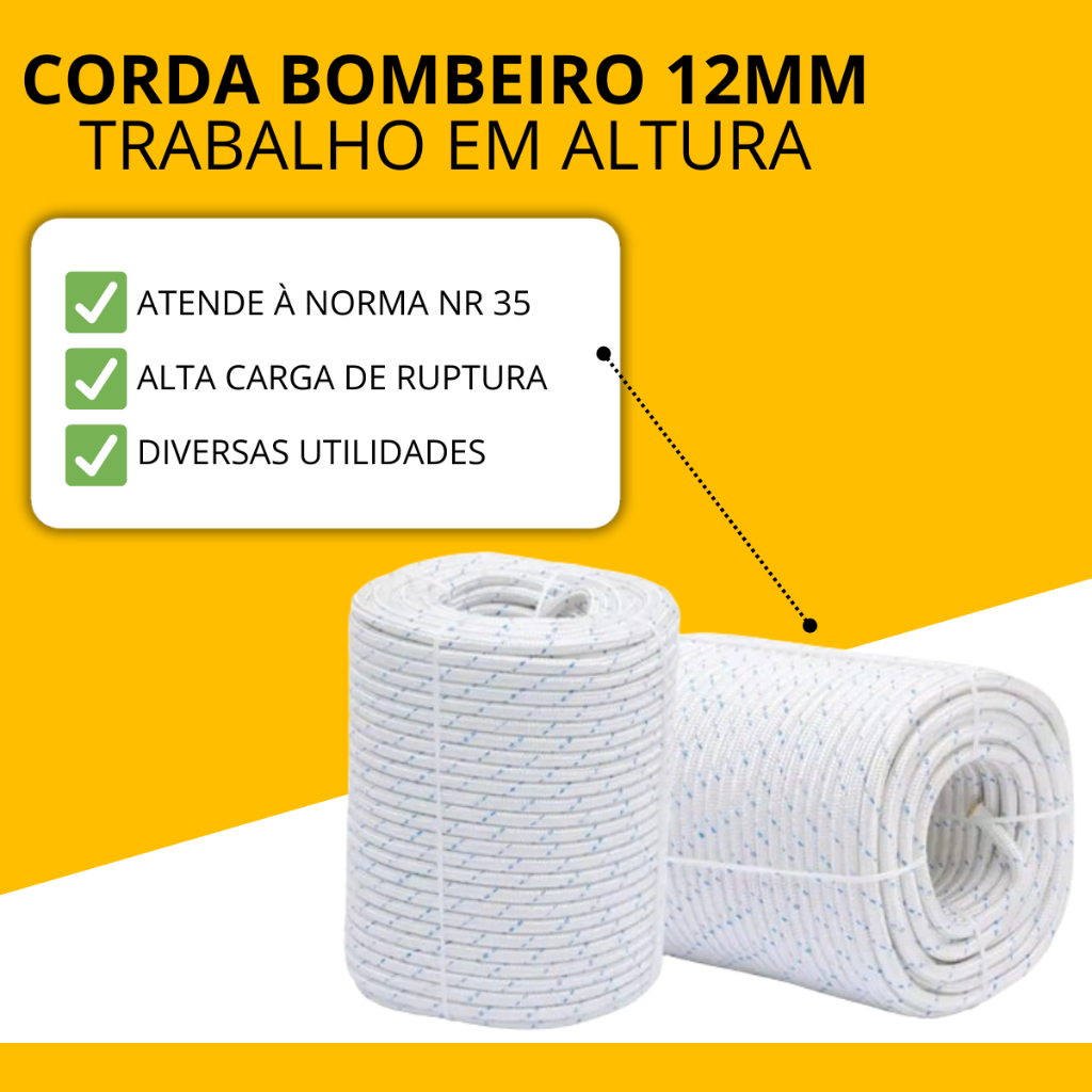 20m Corda 12mm Resistente Escaladas Rapel Montanhismo Treino Exército Tipo Bombeiro C/ Alma Trançada