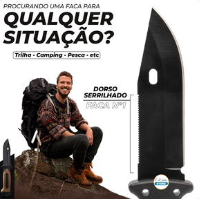 Faca Rambo Sobrevivência Pesca Punhal Quebra-Vidro Amolador Pederneira Apito Cabo ABS Emborrachado