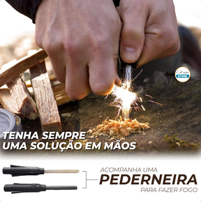 Faca Rambo Sobrevivência Pesca Punhal Quebra-Vidro Amolador Pederneira Apito Cabo ABS Emborrachado