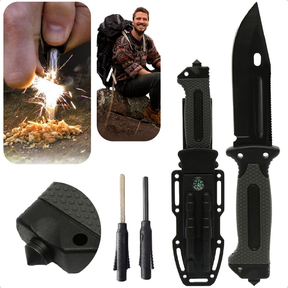 Faca Rambo Sobrevivência Pesca Punhal Quebra-Vidro Amolador Pederneira Apito Cabo ABS Emborrachado