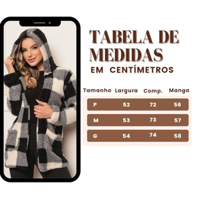 Casaco Feminino Teddy Xadrez Longo Ted Tedy Inverno Pelo de Carneiro Junina
