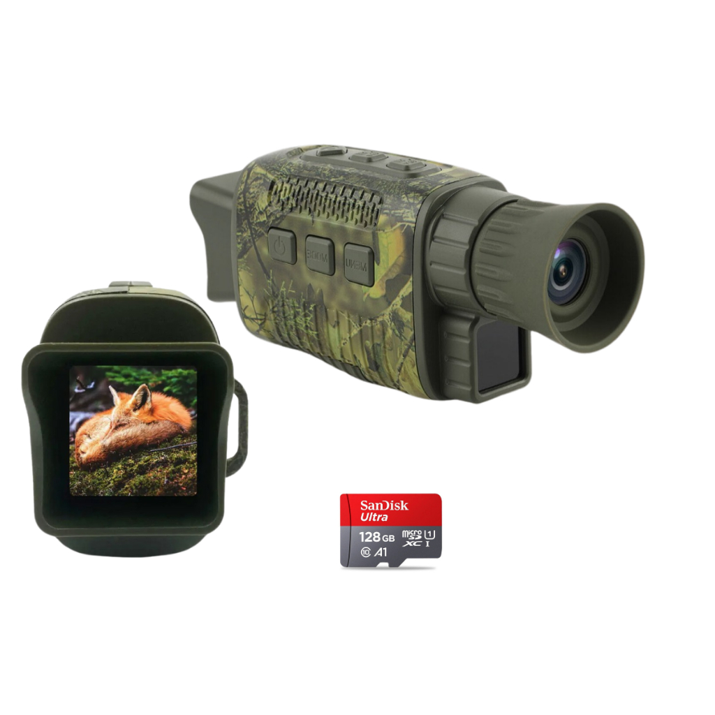 Câmera Monóculo Profissional de Caça Infravermelho Com Zoom Óptico e Digital 128gb NV1000