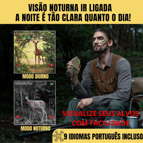 Câmera Monóculo Profissional de Caça Infravermelho Com Zoom Óptico e Digital 128gb NV1000