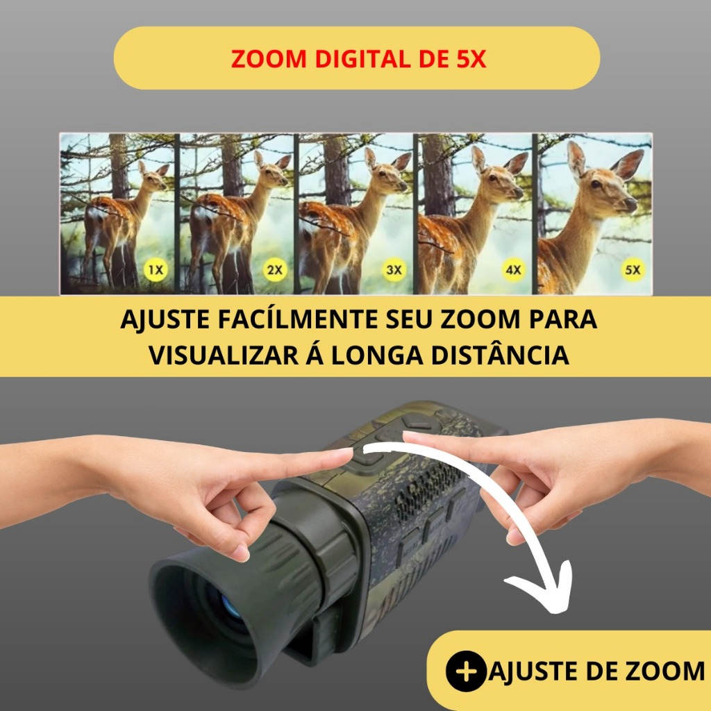 Câmera Monóculo Profissional de Caça Infravermelho Com Zoom Óptico e Digital 128gb NV1000