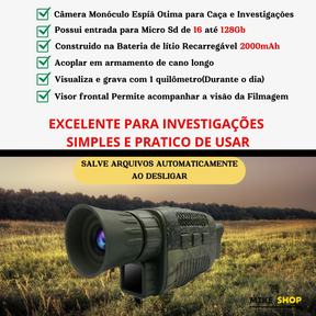 Câmera Monóculo Profissional de Caça Infravermelho Com Zoom Óptico e Digital 128gb NV1000