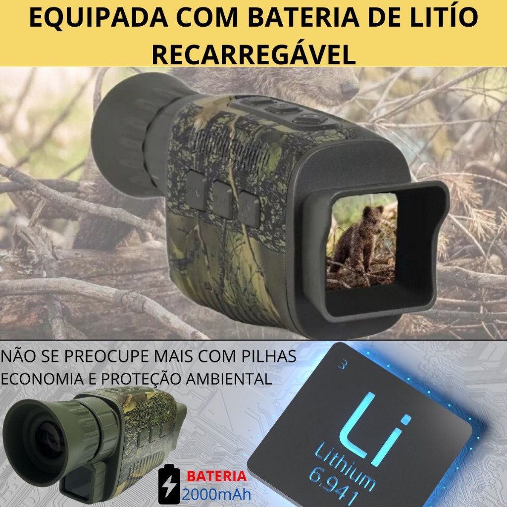 Câmera Monóculo Profissional de Caça Infravermelho Com Zoom Óptico e Digital 128gb NV1000