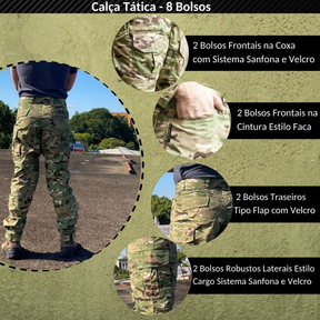 Calça Tática Masculina Militar Cargo Camuflado Multicam trilha Hiking Acampamento Pesca Farda Roupa