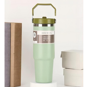 Garrafa Térmica 900ML Com Alça Flip Tumbl Aço Inoxidável Isolamento Térmico Com Canudo P/ Academia Trabalho Caminhada