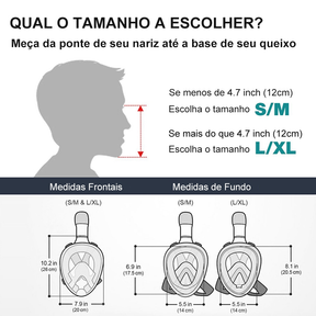 Máscara de Mergulho Snorkel Full Face Suporte Gopro Câmera