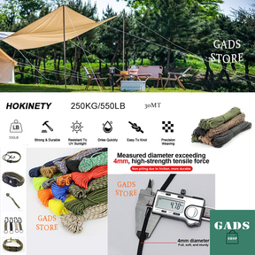 Corda Outdoor Paracord 550 4mm com 7 Filamentos 30 Mt Trekking Camping Pesca Caminhada