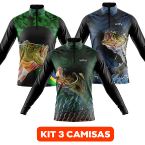 Kit 3 Camisas Masculino de Pesca Manga Longa com Proteção Solar UV Confortável