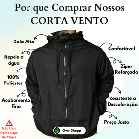 Jaqueta Corta Vento Masculina Impermeável Semi Forrada Com Capuz - Repelente a Água - Gola Alta