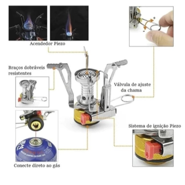 Mini Fogareiro Portátil Acendimento Auto/Click Pesca Camping Trilha Acampamento 4220