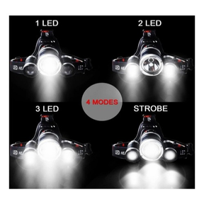 Lanterna De Cabeça Profissional Direcionável Led 3 Funções Ultra Potente Capacete 3 Lanternas Leds