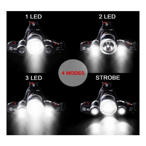 Lanterna De Cabeça Profissional Direcionável Led 3 Funções Ultra Potente Capacete 3 Lanternas Leds