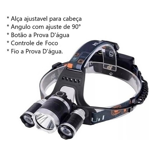 Lanterna De Cabeça Profissional Direcionável Led 3 Funções Ultra Potente Capacete 3 Lanternas Leds