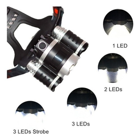 Lanterna De Cabeça Profissional Direcionável Led 3 Funções Ultra Potente Capacete 3 Lanternas Leds