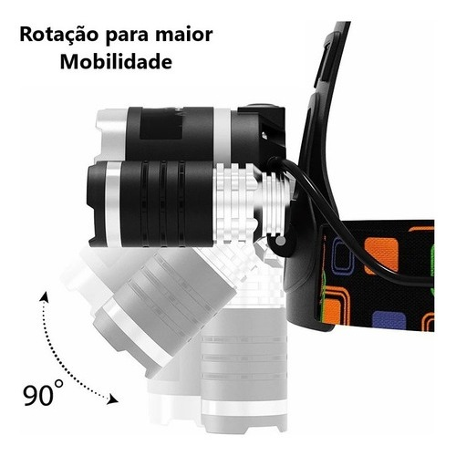 Lanterna De Cabeça Profissional Direcionável Led 3 Funções Ultra Potente Capacete 3 Lanternas Leds